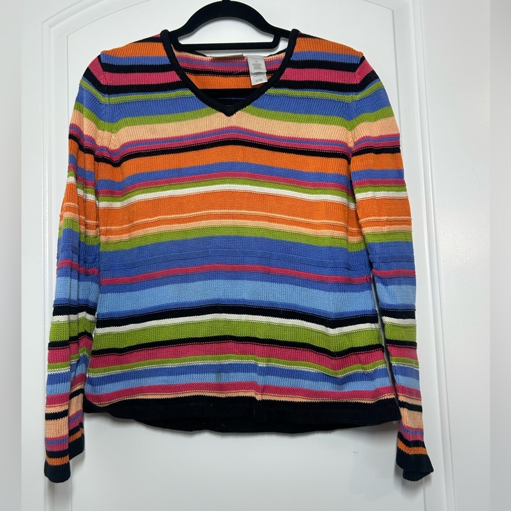 Liz Claiborne vintage 90s retro Colorful Striped knit Sweater Top Size M boho